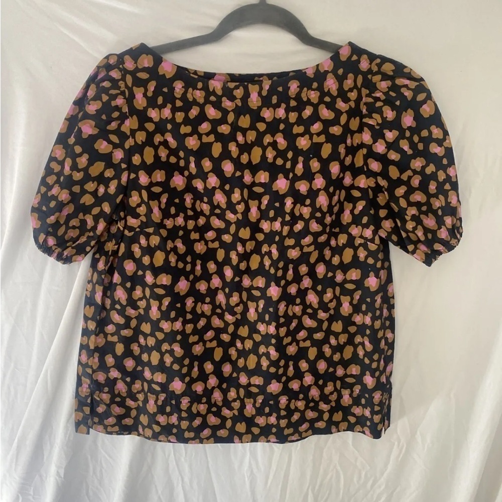 J. CREW Navy leopard print puff sleeve top blouse size Xs